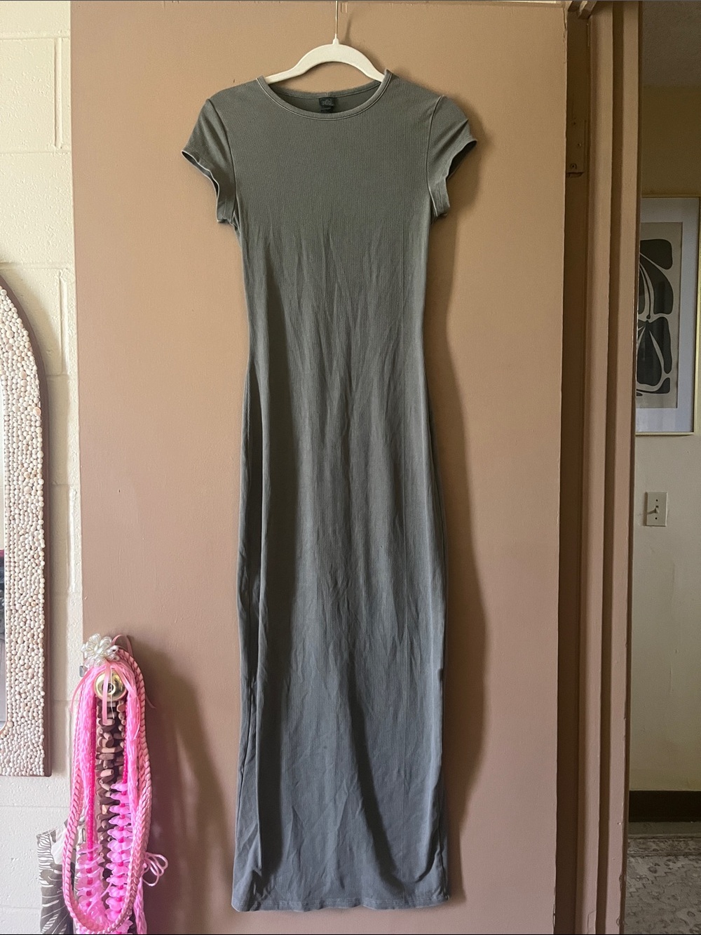 WASHED GREY BODYCON MAXI DRESS